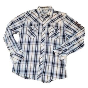 Cowboy Up Brown White Snap Button Down Long Sleeve Size M